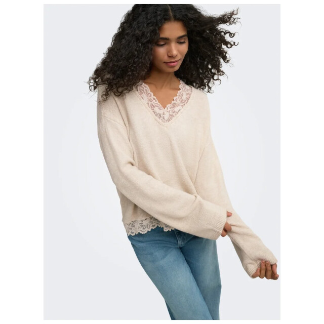 Only Onlclover ls lace v-neck reversible knt pumice sto 15382124-189959003 large