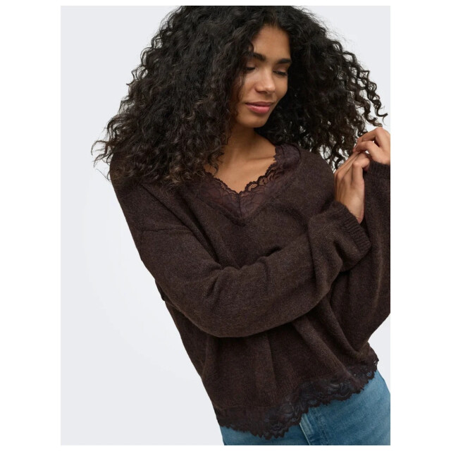 Only Onlclover ls lace v-neck reversible knt coffee bea 15382124-237375003 large