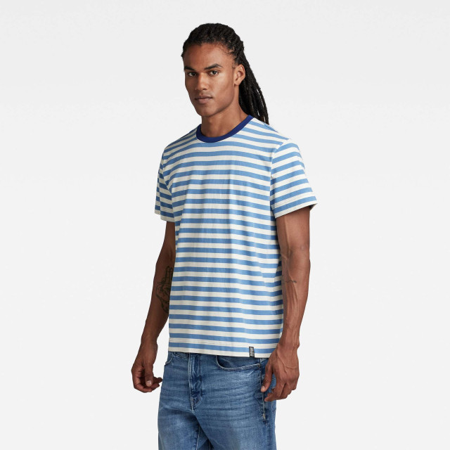 G-Star Essential stripe loose r tee ecru & falcon blue D22810-D281-G012 large