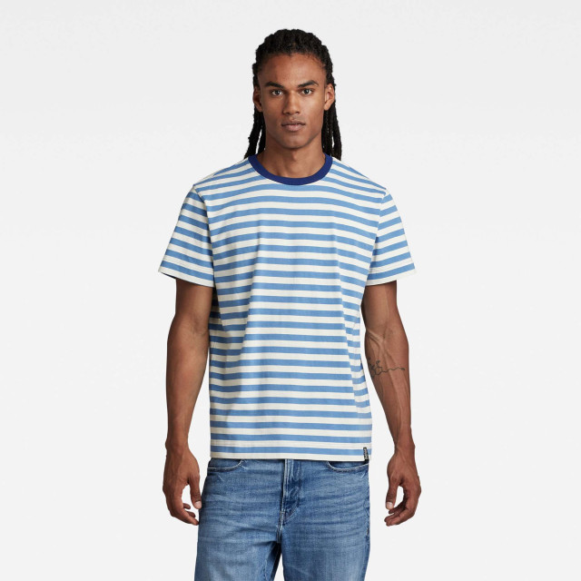 G-Star Essential stripe loose r tee ecru & falcon blue D22810-D281-G012 large