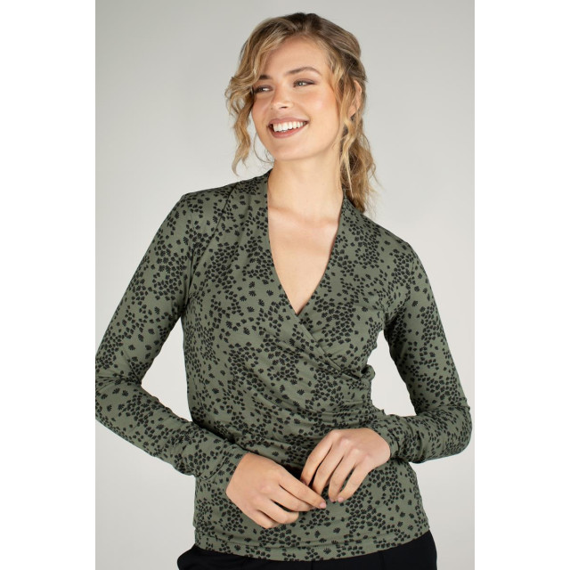 Jansen Amsterdam Top marcella met overslag en blaadjes dessin green/black 0-3-1-2-1-1-1-1-1-4-1-2-2-1-1-1-2-1-1-1-1-2-2-3-1-1-1-1-1-1-2-1-1-1-1-1-1-2-1-1-1-3-2 large