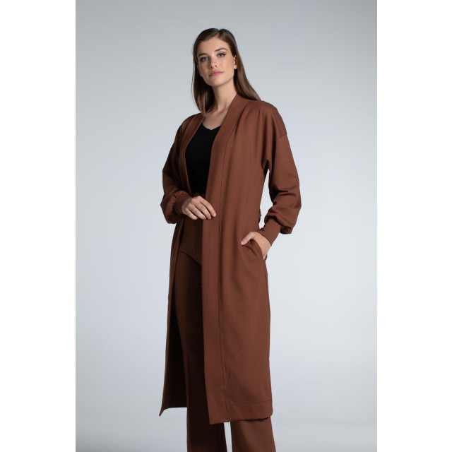 Jansen Amsterdam Betty lang vest met pofmouwen en ceintuur cognac 0-5-1-2-1-3-1-1-2-1-1-3-1-1-2-1-2-2-1-1 large