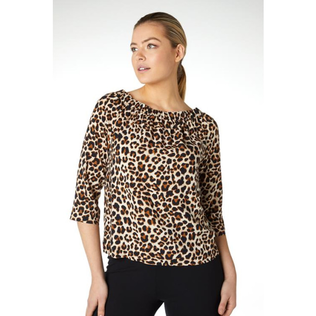 Jansen Amsterdam Pippa off-shouldertop met panterdessin tabacco 0-3-1-2-1-3-1-1-2-1-1-1-4-2-1 large