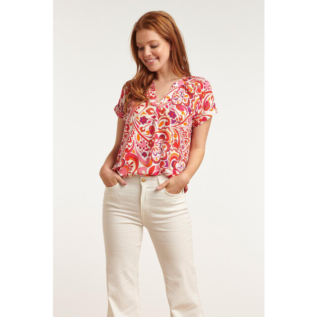 Smashed Lemon 23211 short sleeve print white- women's tops | 23211-000-998 large