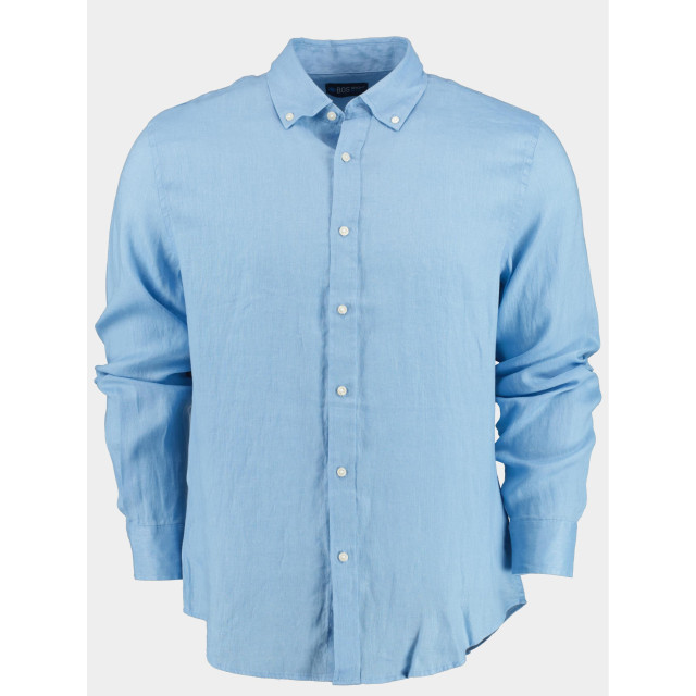 Bos Bright Blue Casual hemd lange mouw linnen shirt slim fit 9435900/240 172122 large