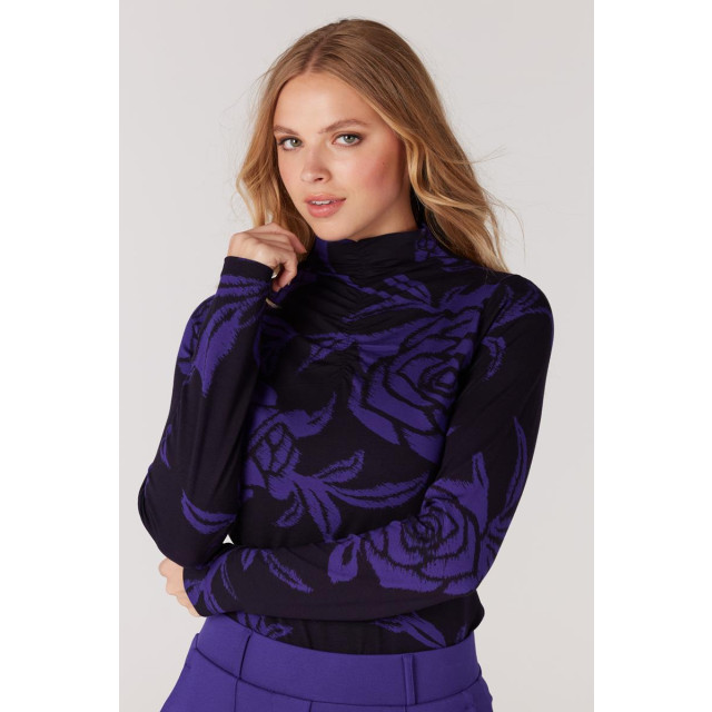 Jansen Amsterdam Elliot top met rozendessin en rolkraag black/purple Jansen Amsterdam Elliot top met rozendessin en rolkraag Black/purple large