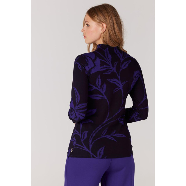 Jansen Amsterdam Elliot top met rozendessin en rolkraag black/purple Jansen Amsterdam Elliot top met rozendessin en rolkraag Black/purple large