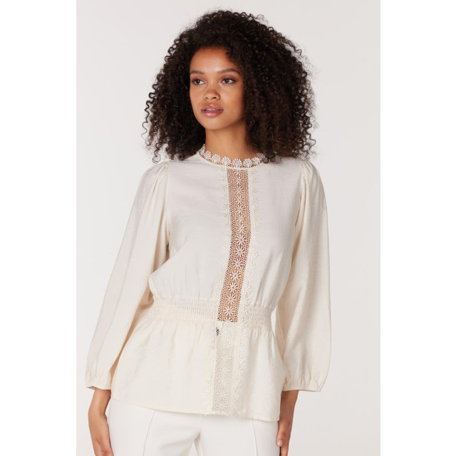 Jansen Amsterdam Celeste blouse met peplum en kantendetails winter white 0-6-1-2-1-3-1-1-2-1-1-3-1-1-2-1-2-2-2-2-1-1-1-2-1-2-1-2-1-1-1-1-1-1-2-1-1-1-1-3-2-2-1 large