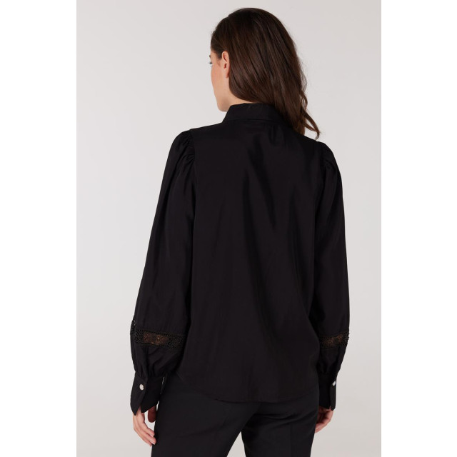 Jansen Amsterdam Colette blouse met kanteninzet en pofmouw black Jansen Amsterdam Colette blouse met kanteninzet en pofmouw Black large