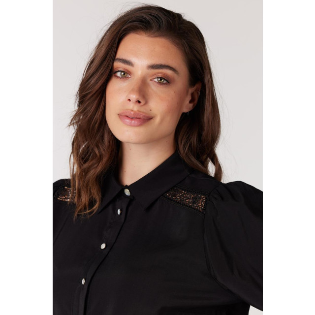 Jansen Amsterdam Colette blouse met kanteninzet en pofmouw black Jansen Amsterdam Colette blouse met kanteninzet en pofmouw Black large