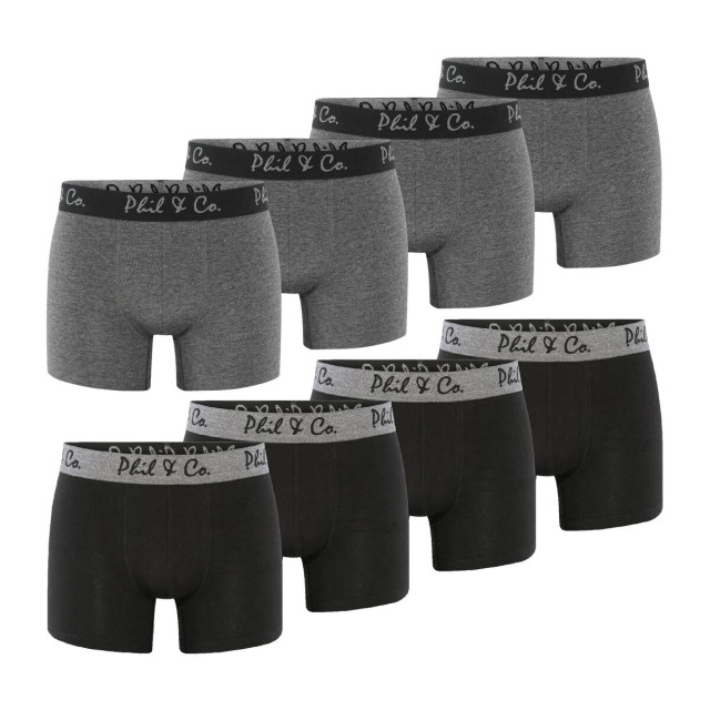 Phil & Co Zwarte boxershorts heren effen zwart / antraciet 8-pack HBOD-PH-31 large