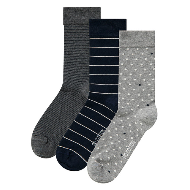 Apollo Dames sokken hartjes gestreept sterren print bio katoen 6-pack grijs / navy blauw 8720172195800-GREY large