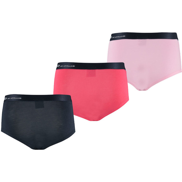 Apollo Meisjes bamboe hipster 3-pack zwart rood roze 163800000-004 large