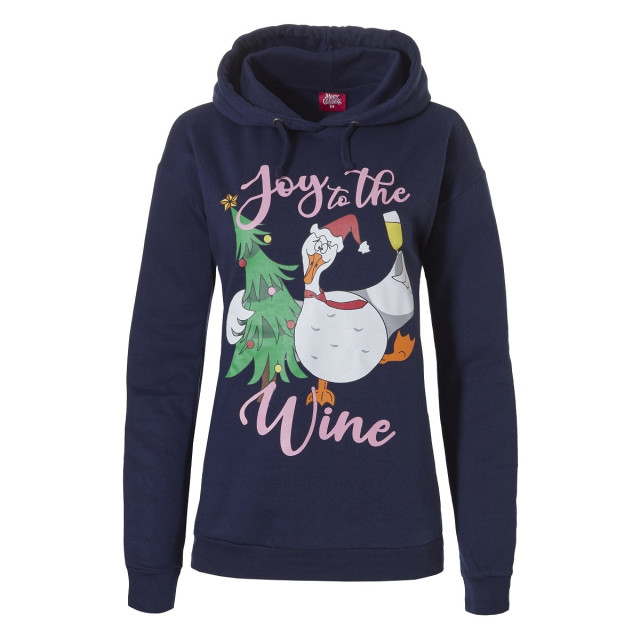 Apollo Dames kersttrui met capuchon joy the wine hoodie kerst print 000167999005-BLUE large