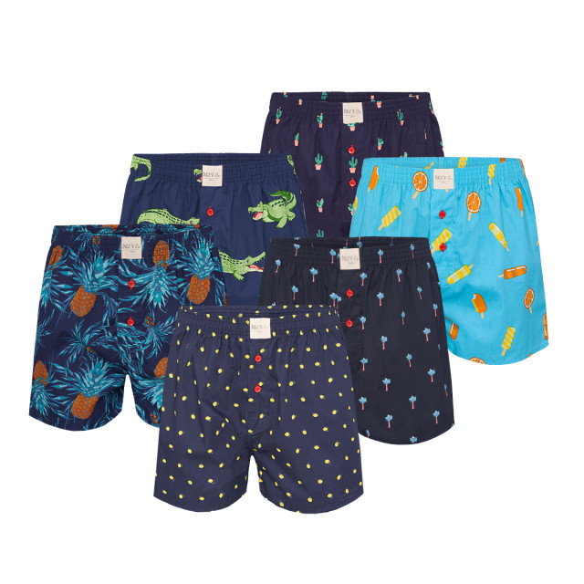 Phil & Co Geweven wijde boxershorts heren 6-pack multipack met print PH-724B large