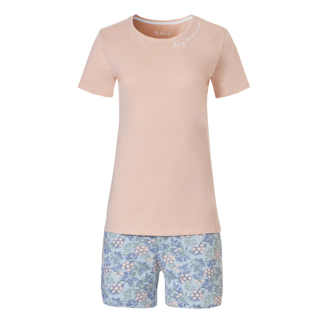 By Louise Dames korte pyjamasets shortama + top soft orange flower BL-163-02 large