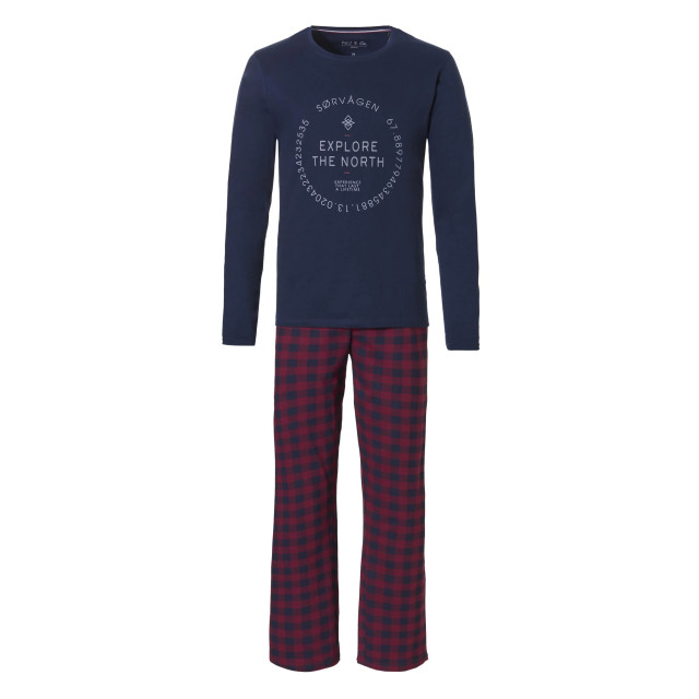 Phil & Co Lange heren winter pyjama set katoen sørvagen + broek geblokt PH-949-02 large