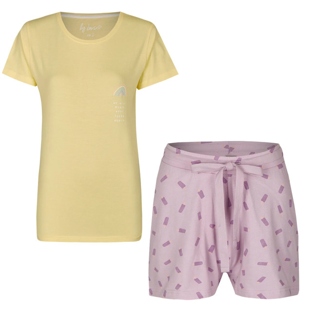 By Louise Dames pyjamaset katoen shortama met print geel roze 892-2+893-1 large