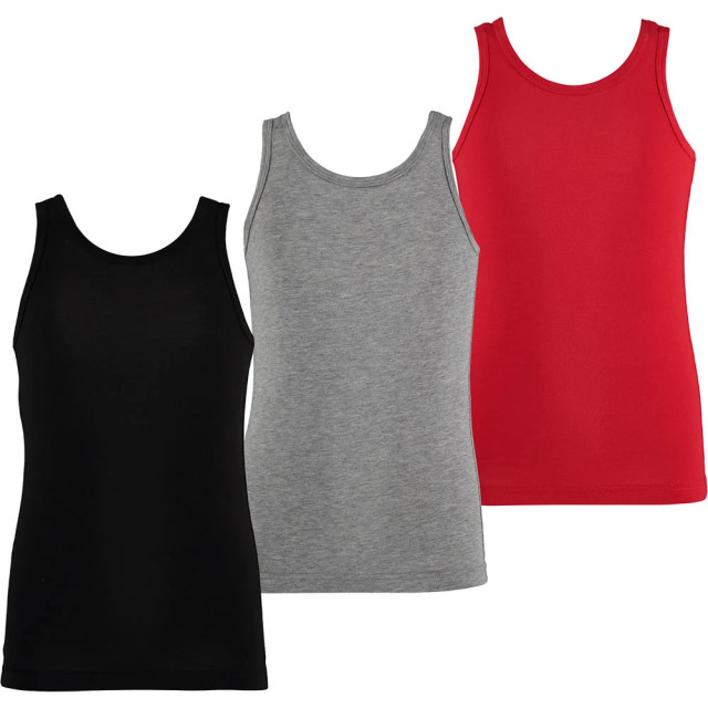 Apollo Jongens singlet hemd bamboe 3-pack zwart grijs rood 163557001-004 large