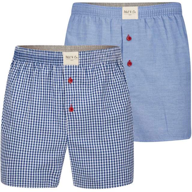 Phil & Co 2-pack wijde boxershorts heren effen blauw / geblokt PH153 large