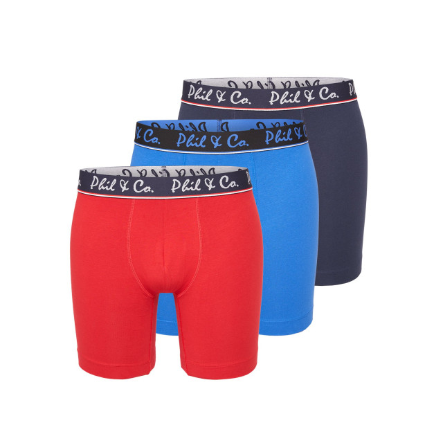 Phil & Co Boxershorts heren met lange pijpen boxer briefs 3-pack blauw / rood HB-PH-132 large