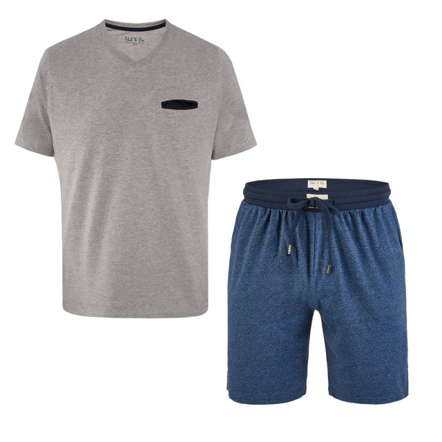 Phil & Co Essential shortama heren korte pyjama katoen grijs / blauw 854-04 large