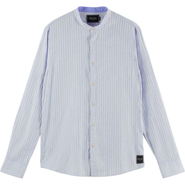 Scotch & Soda Relaxed fit- collarless shirt in blue striped 160763-0219 large