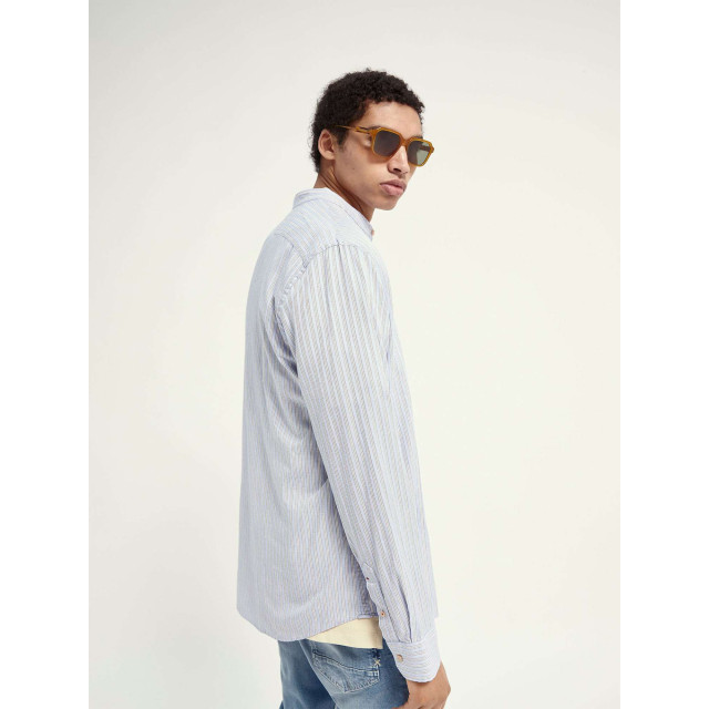 Scotch & Soda Relaxed fit- collarless shirt in blue striped 160763-0219 large