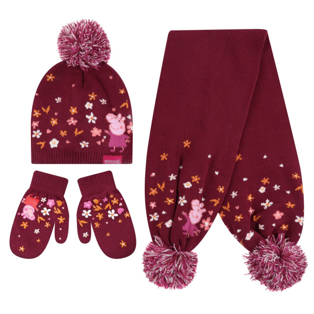 Regatta Pom pom gebreide peppa pig muts handschoenen en sjaal set UTRG6311_berrypinkautumn large