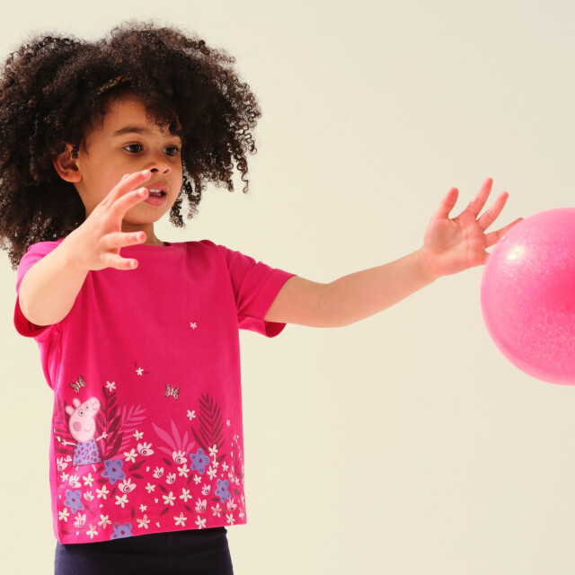 Regatta Childrens/kids peppa pig bloem t-shirt met korte mouwen UTRG7722_pinkfusion large