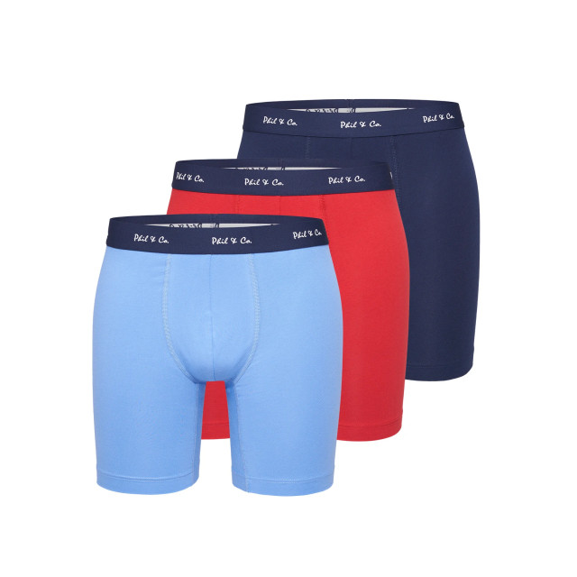 Phil & Co Boxershorts heren met lange pijpen boxer briefs 3-pack rood / blauw PH-37-3J large