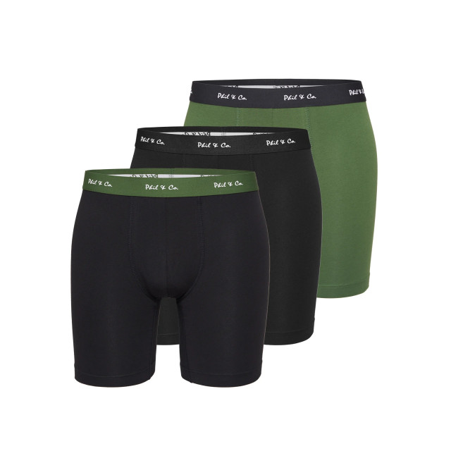 Phil & Co Boxershorts heren met lange pijpen boxer briefs 3-pack zwart / groen PH-38-3J large