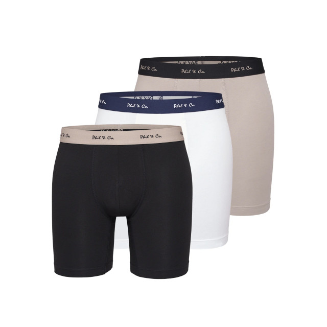 Phil & Co Boxershorts heren met lange pijpen boxer briefs 3-pack zwart / beige / wit PH-40-3J large