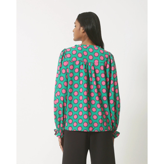 Smashed Lemon 23802 retro print top in groen roze met driekwart mouwen 23802-530-445 large