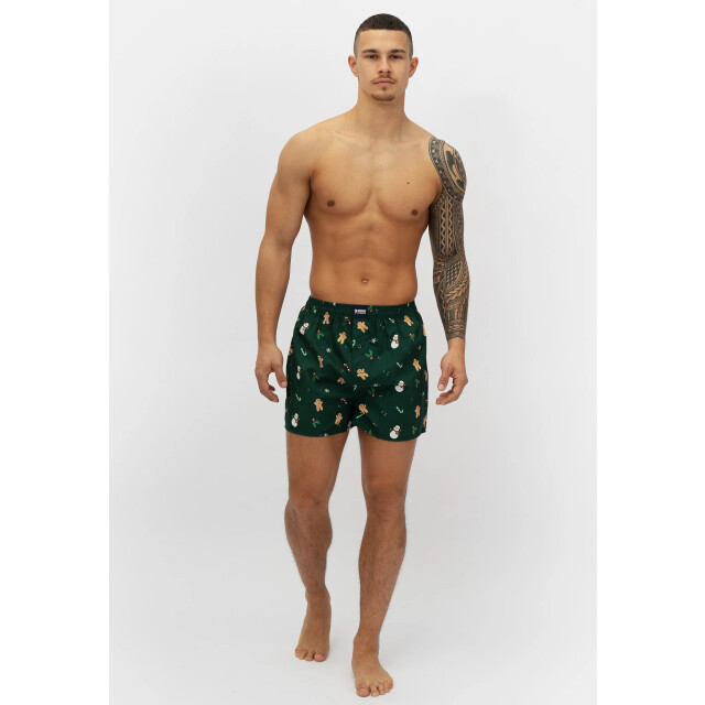 Happy Shorts Heren wijde boxershorts kerst print 2-pack lichtblauw/groen HS-377+378 large