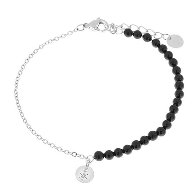 Label Kiki Armband half half black silver Half half black - Silver large