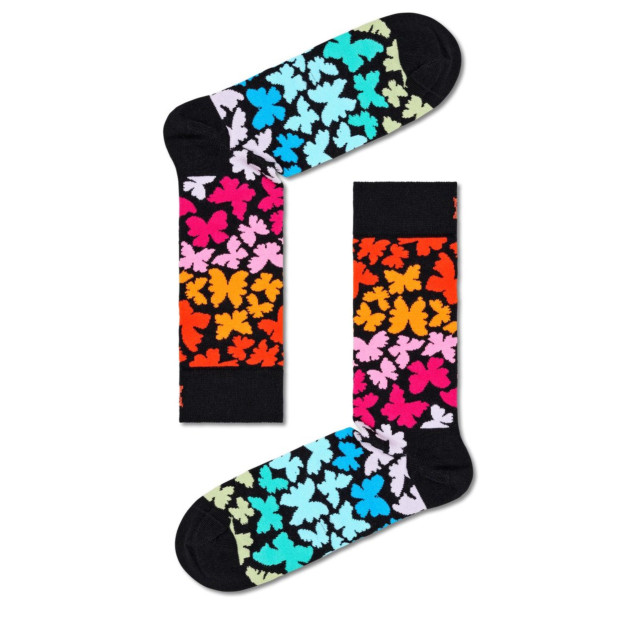 Happy Socks Zwarte sokken met vlinders printjes unisex P000154 Butterfly large