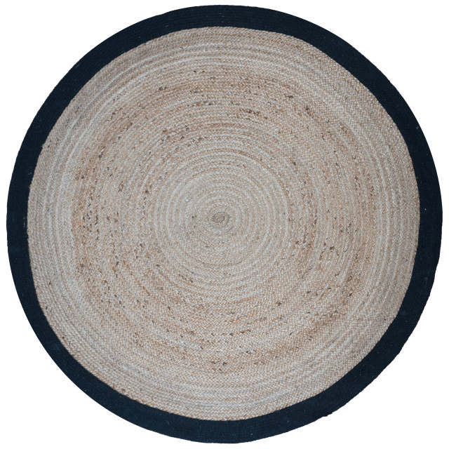 Home67 Vloerkleed jute rond naturel/zwart ø120 cm 2647984 large