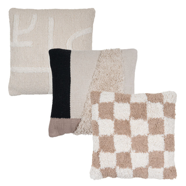 Home67 Kussen set van 3 joya naturel, maya creme en chess 2648966 large