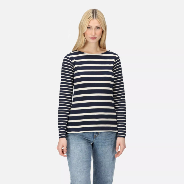 Regatta Dames farida gestreept t-shirt met lange mouwen UTRG8449_navylightvanilla large