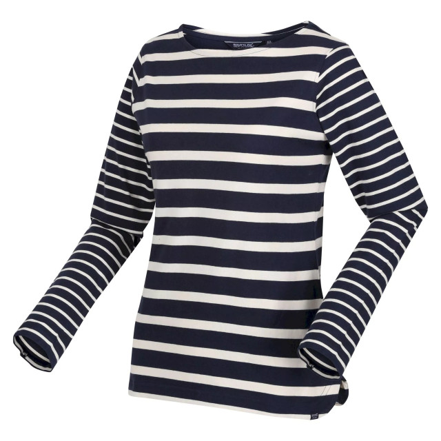 Regatta Dames farida gestreept t-shirt met lange mouwen UTRG8449_navylightvanilla large