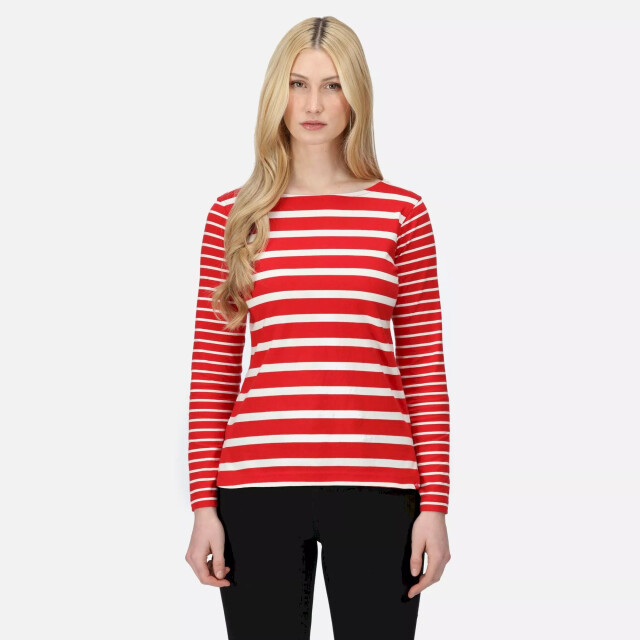 Regatta Dames farida gestreept t-shirt met lange mouwen UTRG8449_coderedsnowwhite large