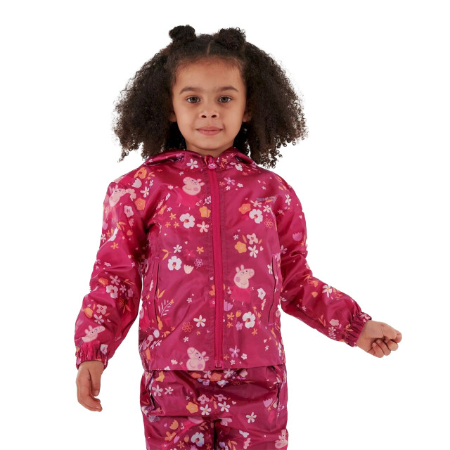 Peppa Pig Regatta childrens/kids floral packaway waterproof jacket UTRG8239_berrypinkautumn large