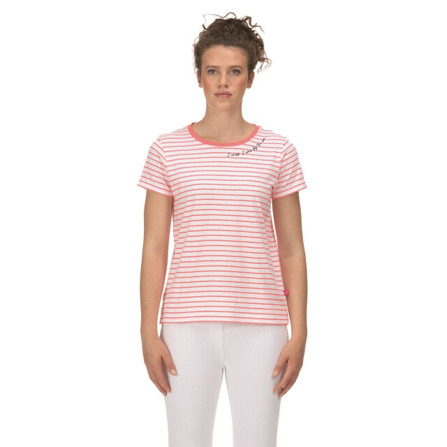 Regatta Dames odalis stripe t-shirt UTRG6822_neonpink large