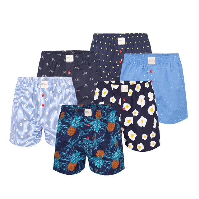 Phil & Co Geweven wijde boxershorts heren 6-pack multipack met print PH-724D large