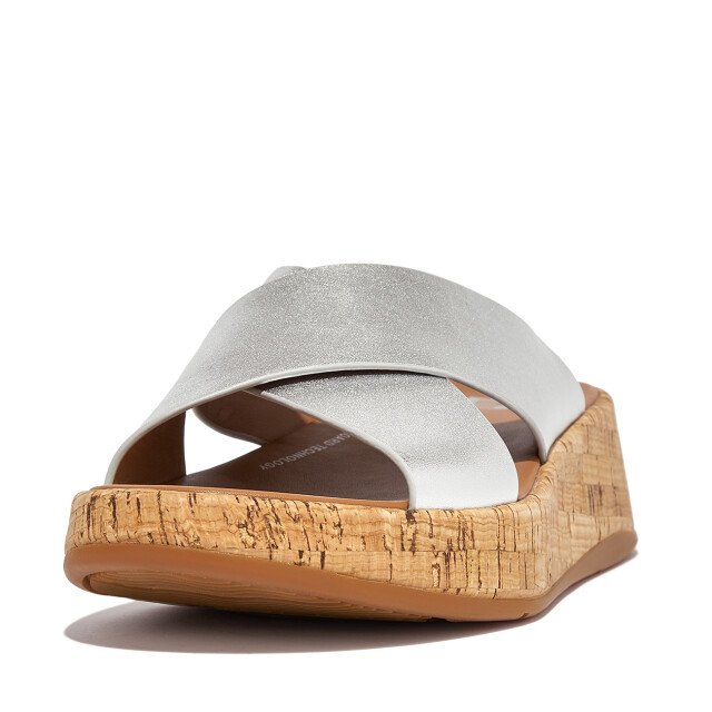 FitFlop F-mode metallic leather/cork flatform cross slides FT8 large