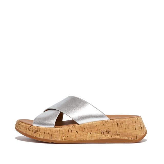 FitFlop F-mode metallic leather/cork flatform cross slides FT8 large