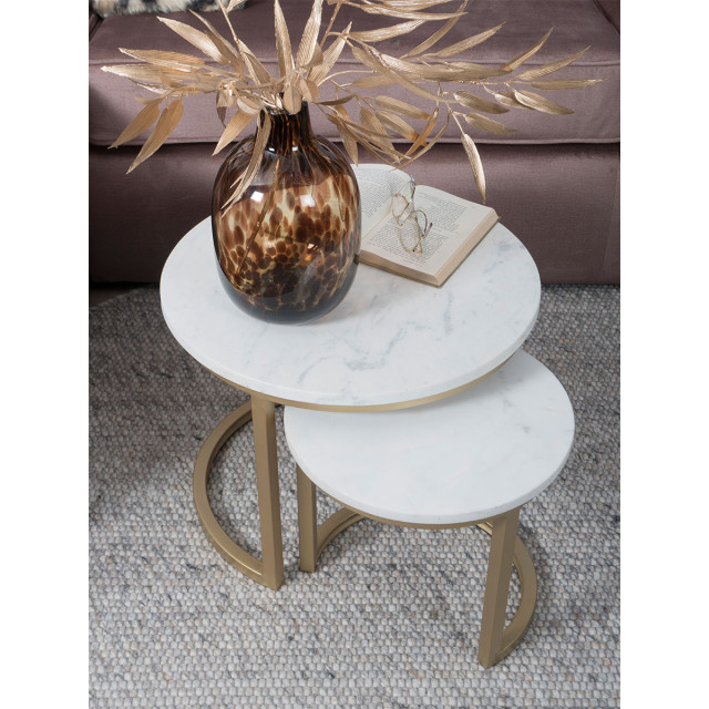 Home67 Salontafel jasmin marmer set van 3 wit/goud 2648328 large