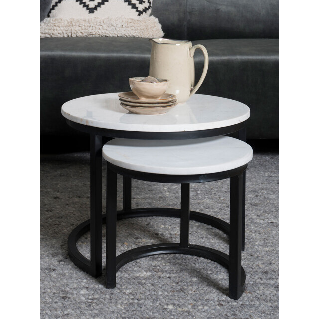 Home67 Salontafel jasmin marmer set van 3 wit/zwart 2648333 large