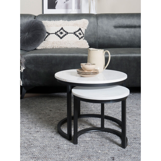 Home67 Salontafel jasmin marmer set van 3 wit/zwart 2648333 large